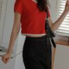 Faux 2 Piece Layered Cotton Top red front 2