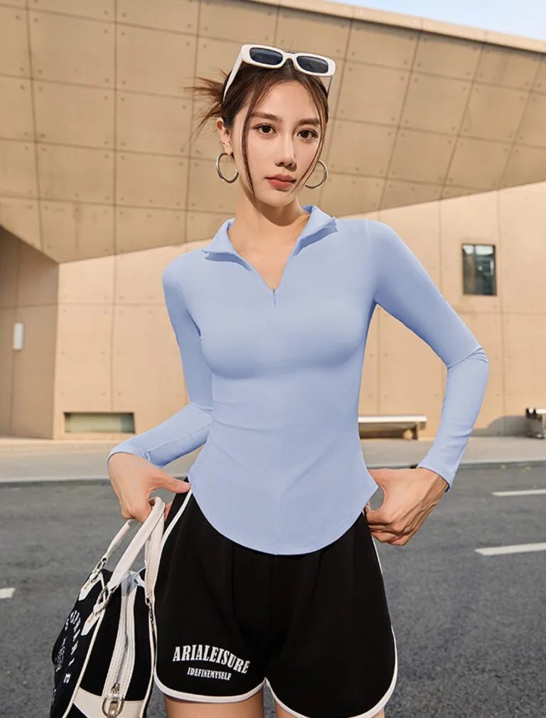 Half-Zip Long-Sleeve Top light blue front