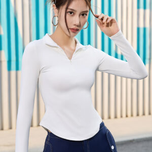 Half-Zip Long-Sleeve Top white front