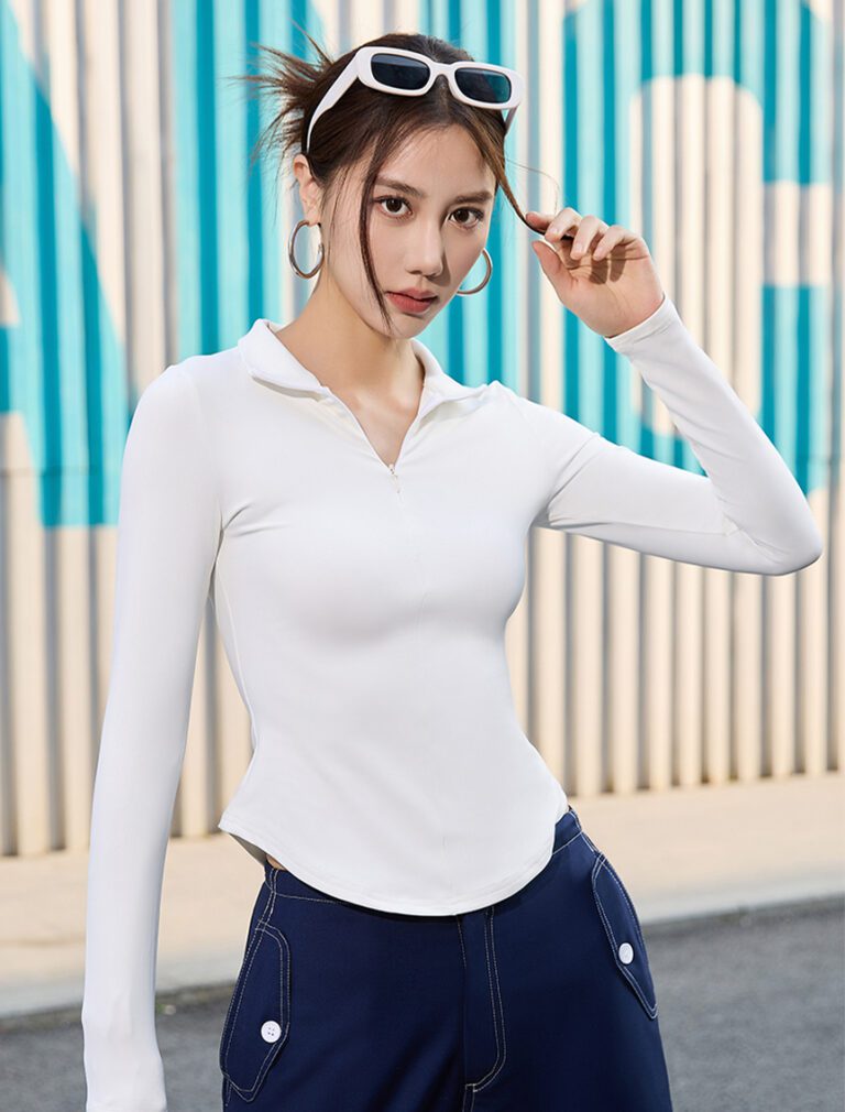 Half-Zip Long-Sleeve Top white front