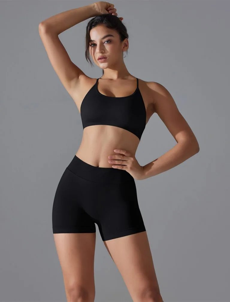 High-waist Peach-lift Seamless Yoga Shorts black front 1