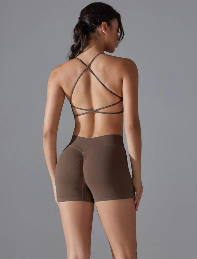 High-waist Peach-lift Seamless Yoga Shorts brown back