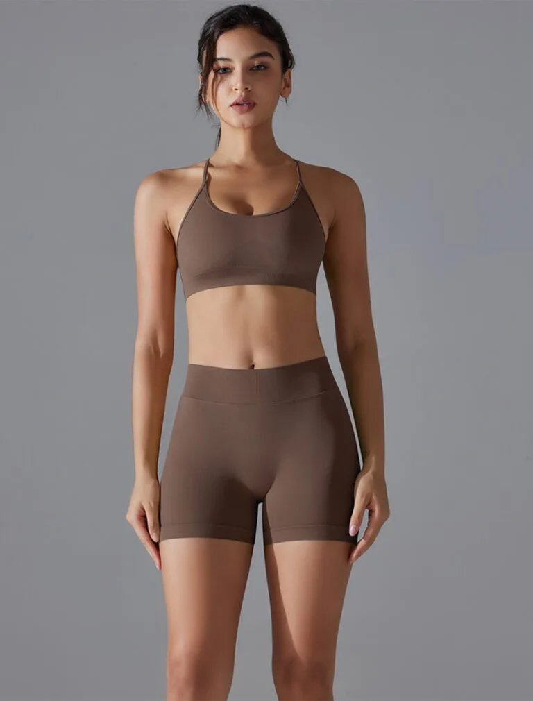 High-waist Peach-lift Seamless Yoga Shorts brown front 1