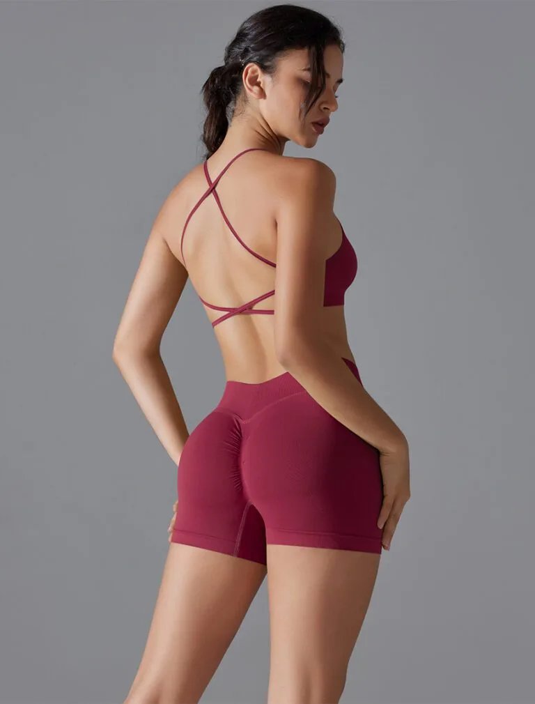 High-waist Peach-lift Seamless Yoga Shorts burgundy back