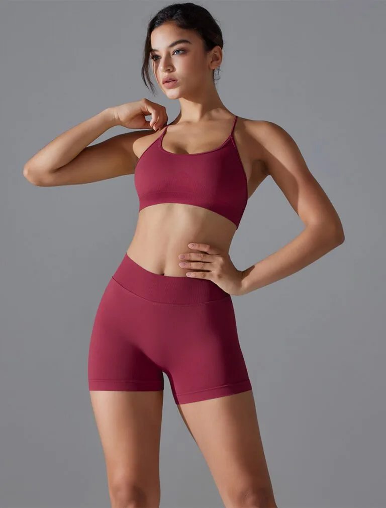 High-waist Peach-lift Seamless Yoga Shorts burgundy front 1