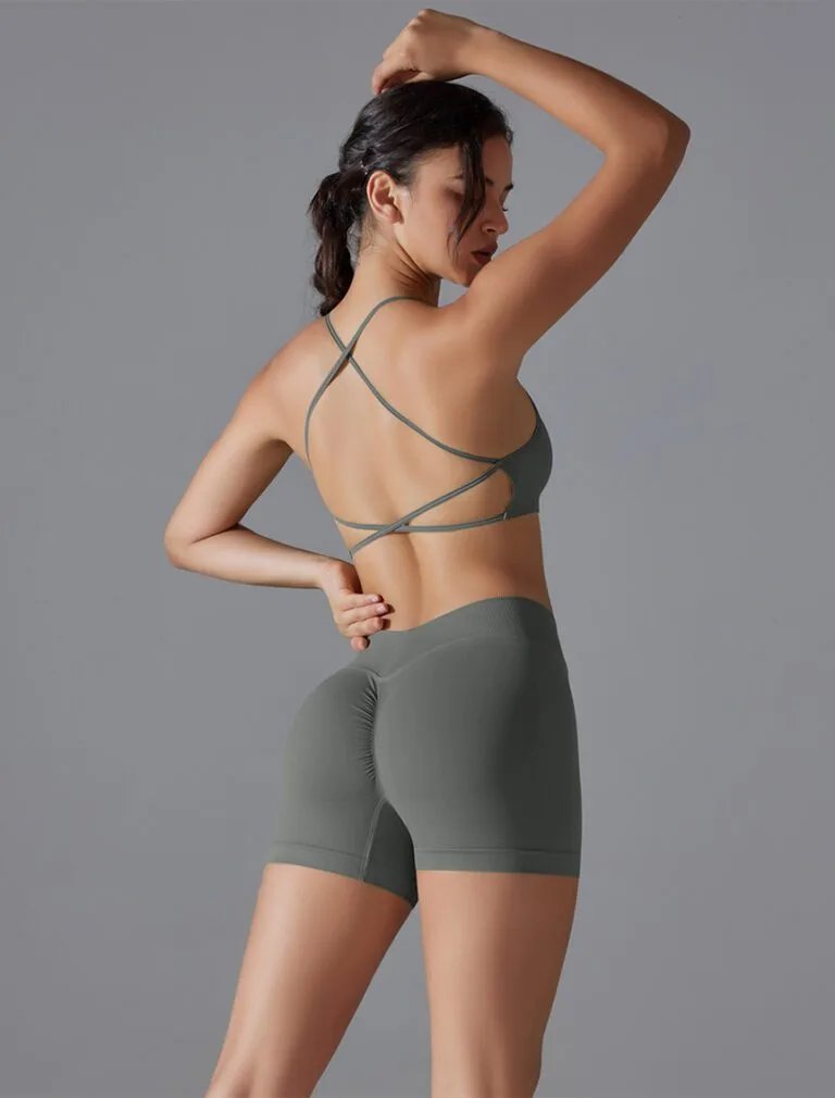 High-waist Peach-lift Seamless Yoga Shorts grey back