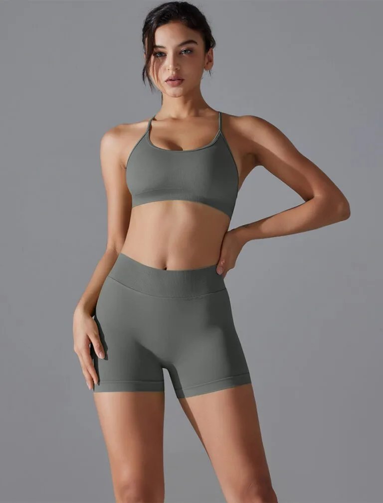 High-waist Peach-lift Seamless Yoga Shorts grey front 1