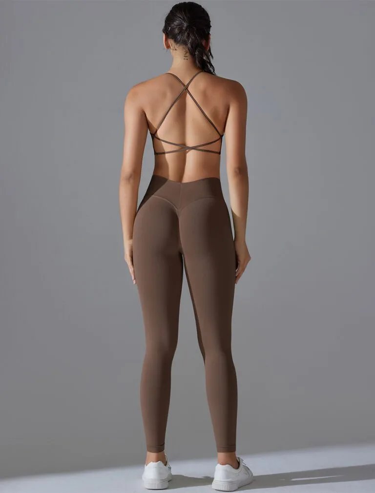 High-waist Peach-lift Seamless Yoga pants brown back