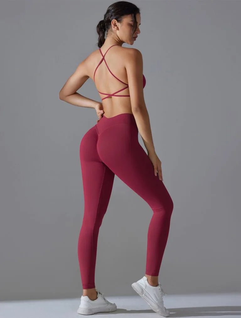 High-waist Peach-lift Seamless Yoga pants burgundy back