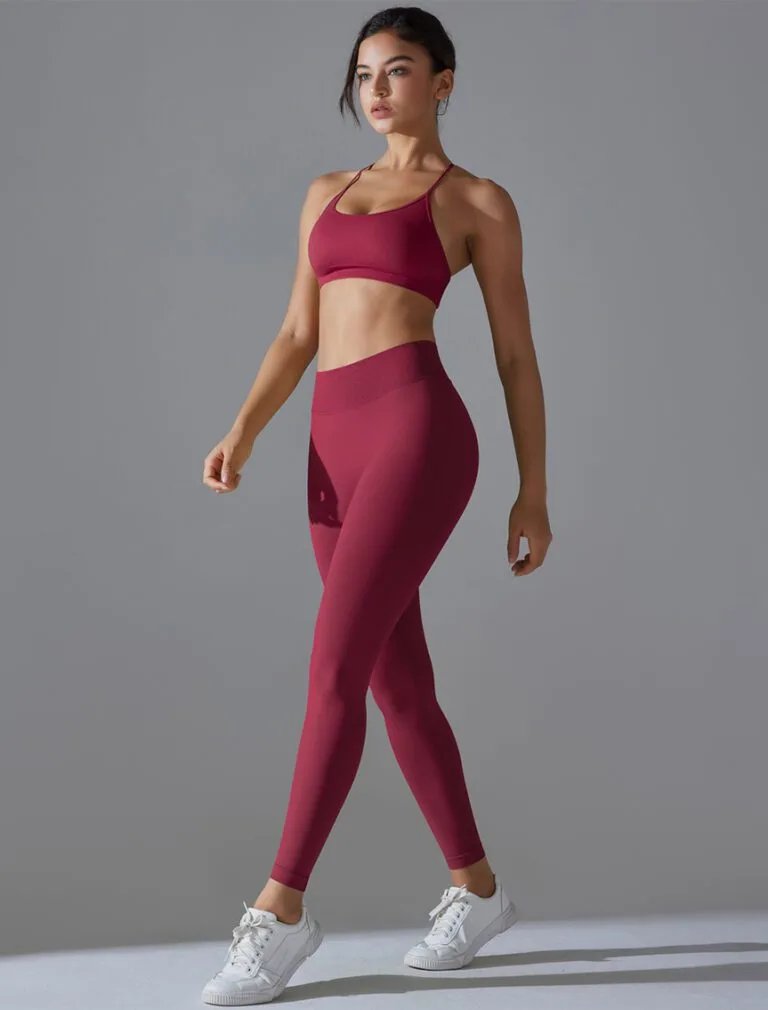High-waist Peach-lift Seamless Yoga pants burgundy front