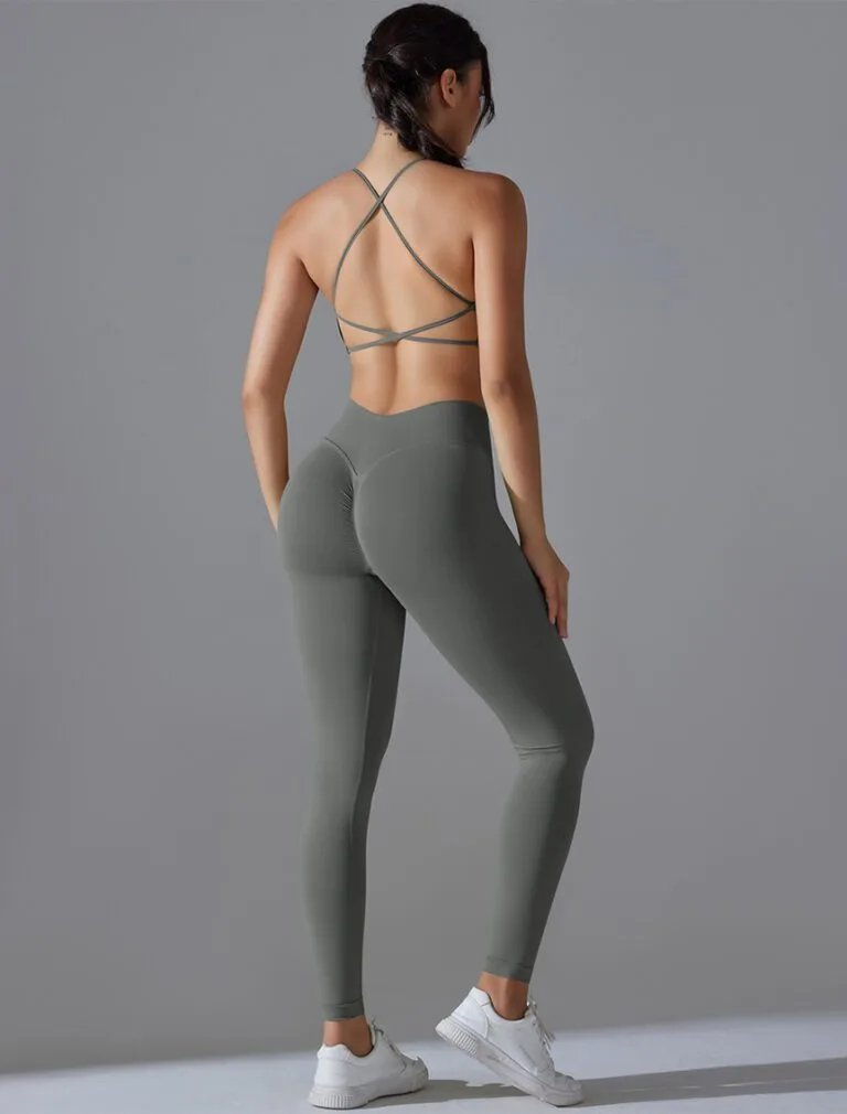 High-waist Peach-lift Seamless Yoga pants grey back