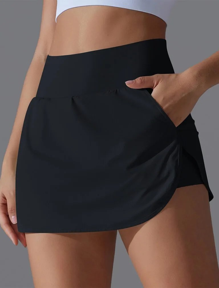 Mock Two-piece Sports Pocket Skirt black front