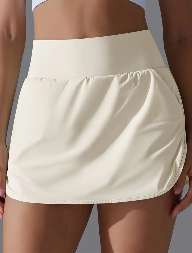 Mock Two-piece Sports Pocket Skirt milky white front