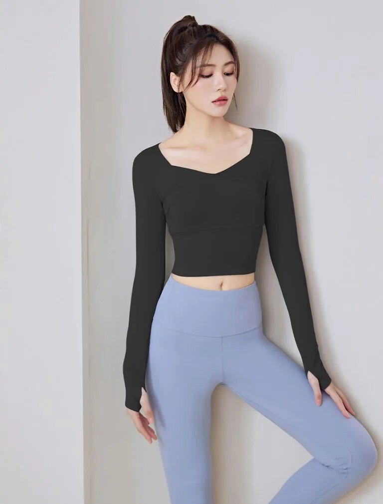 Seamed Yoga Long Sleeve Top black front