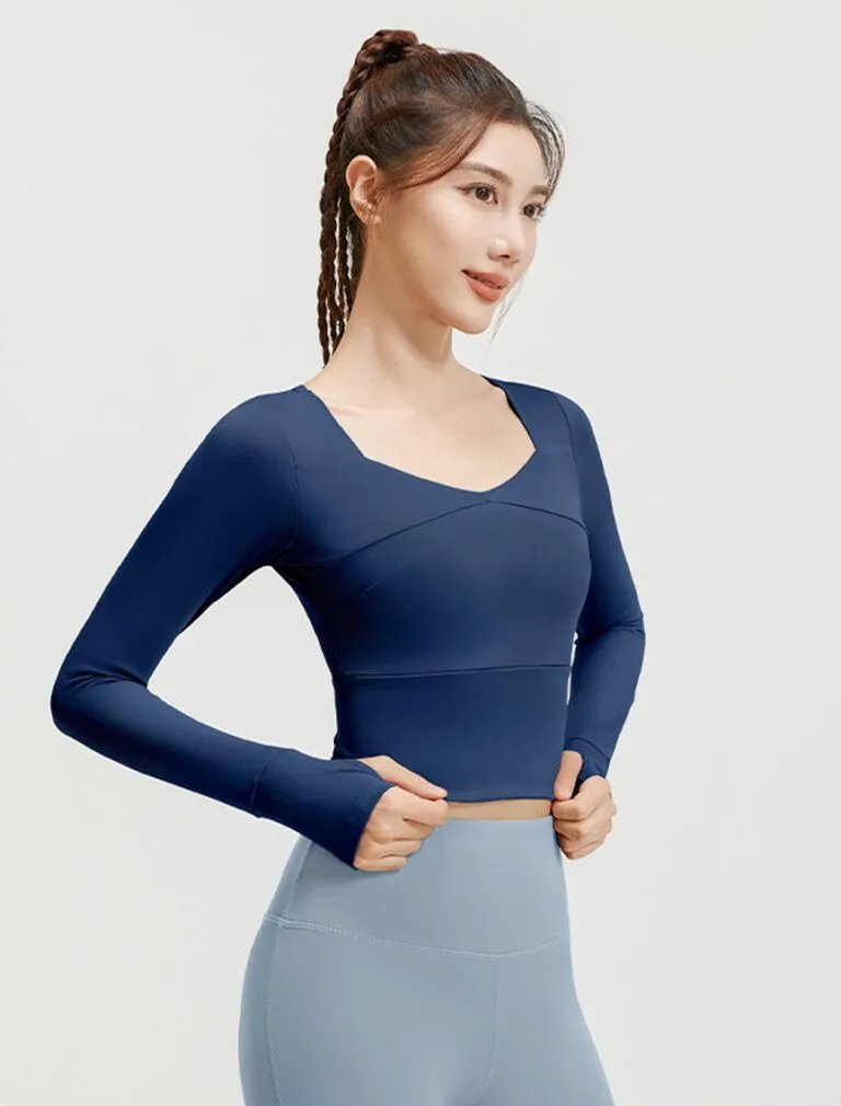 Seamed Yoga Long Sleeve Top blue front
