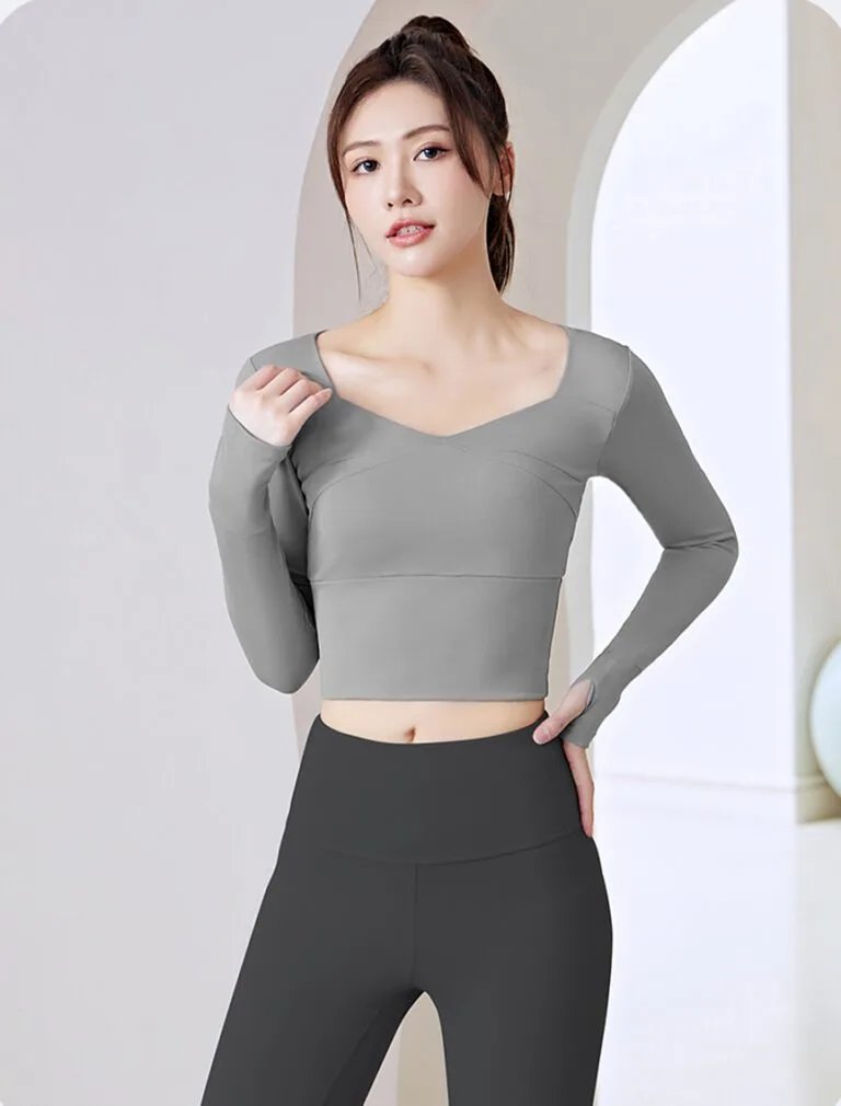 Seamed Yoga Long Sleeve Top grey front