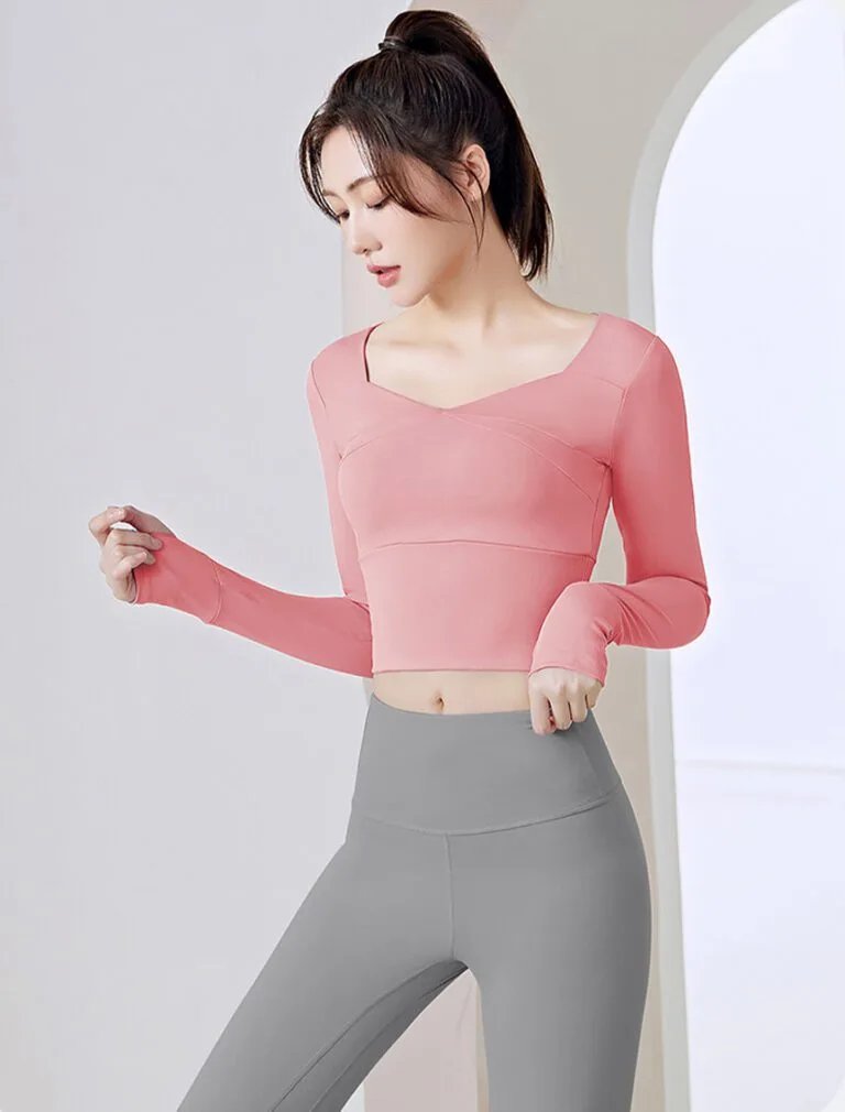Seamed Yoga Long Sleeve Top pink front