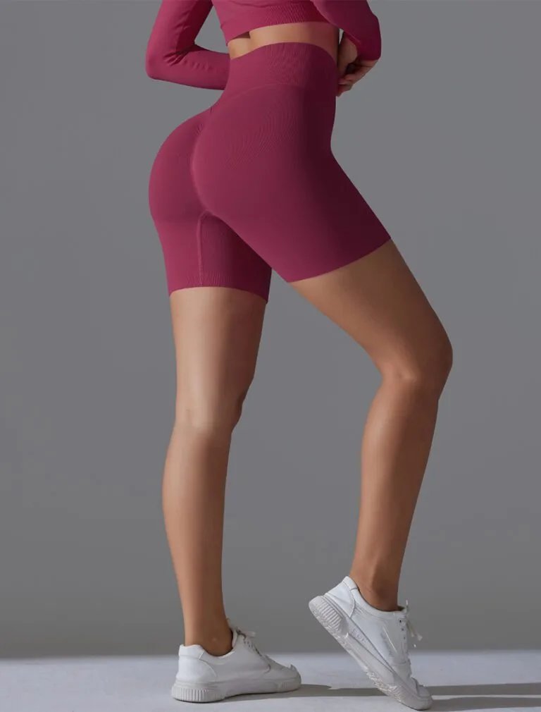 Seamless yoga shorts dark burgundy back