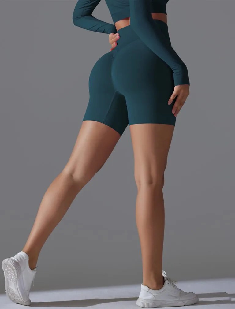 Seamless yoga shorts dark green back
