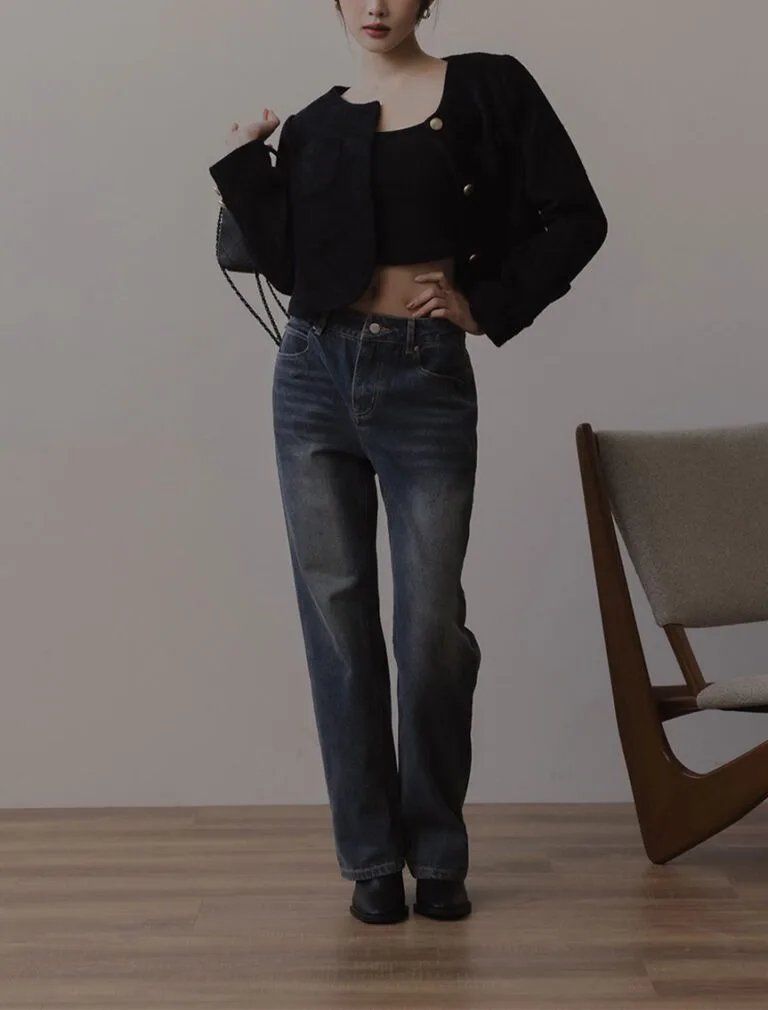Straight Mid-Low Rise Jeans dark blue front 2