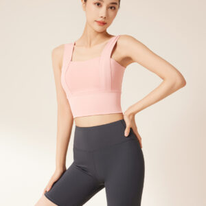 Wide stripe sports bra pink front