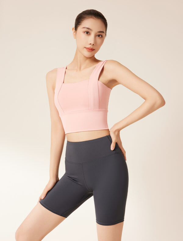 Wide stripe sports bra pink front