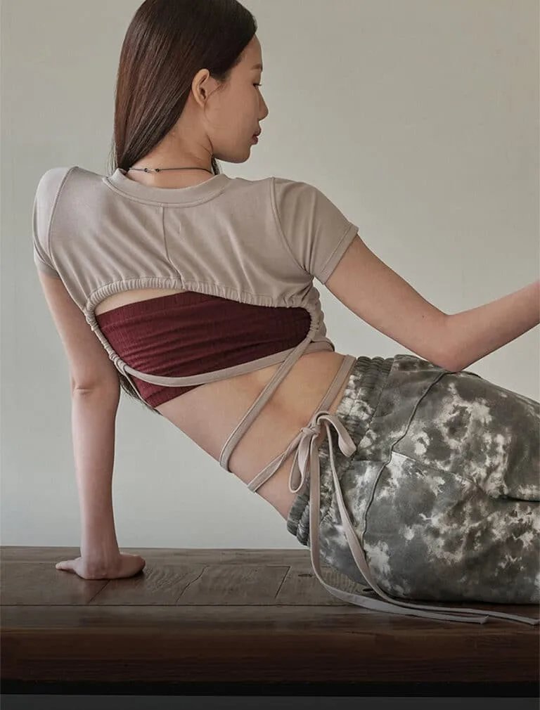 Athletic Ego Lace-Up Crop Top tobacco back