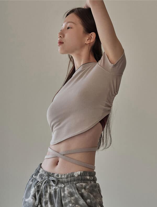 Athletic Ego Lace-Up Crop Top tobacco side