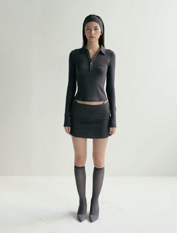 Badblood Beyond Soft Fold Over Mini Skirt grey front 2