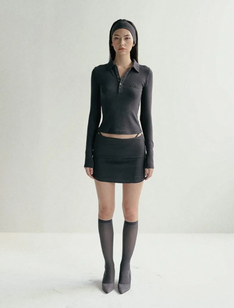 Badblood Beyond Soft Fold Over Mini Skirt grey front 2