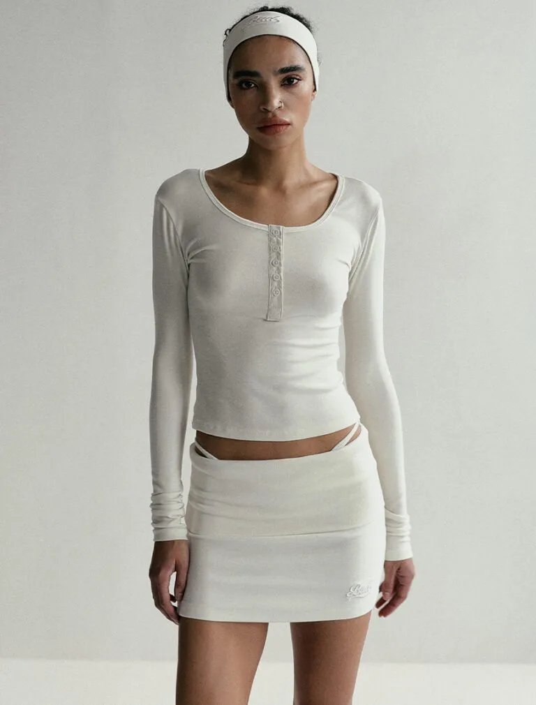 Badblood Beyond Soft Fold Over Mini Skirt white front 1
