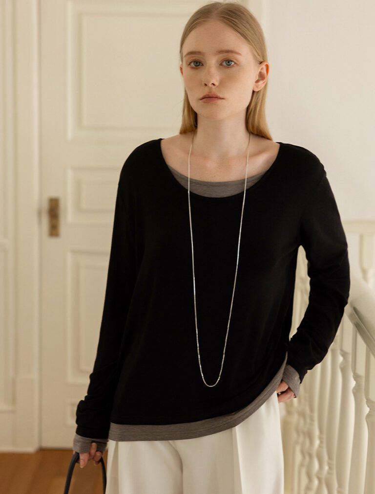 Color-Blocked Brushed Fleece-Lined Long Sleeve front