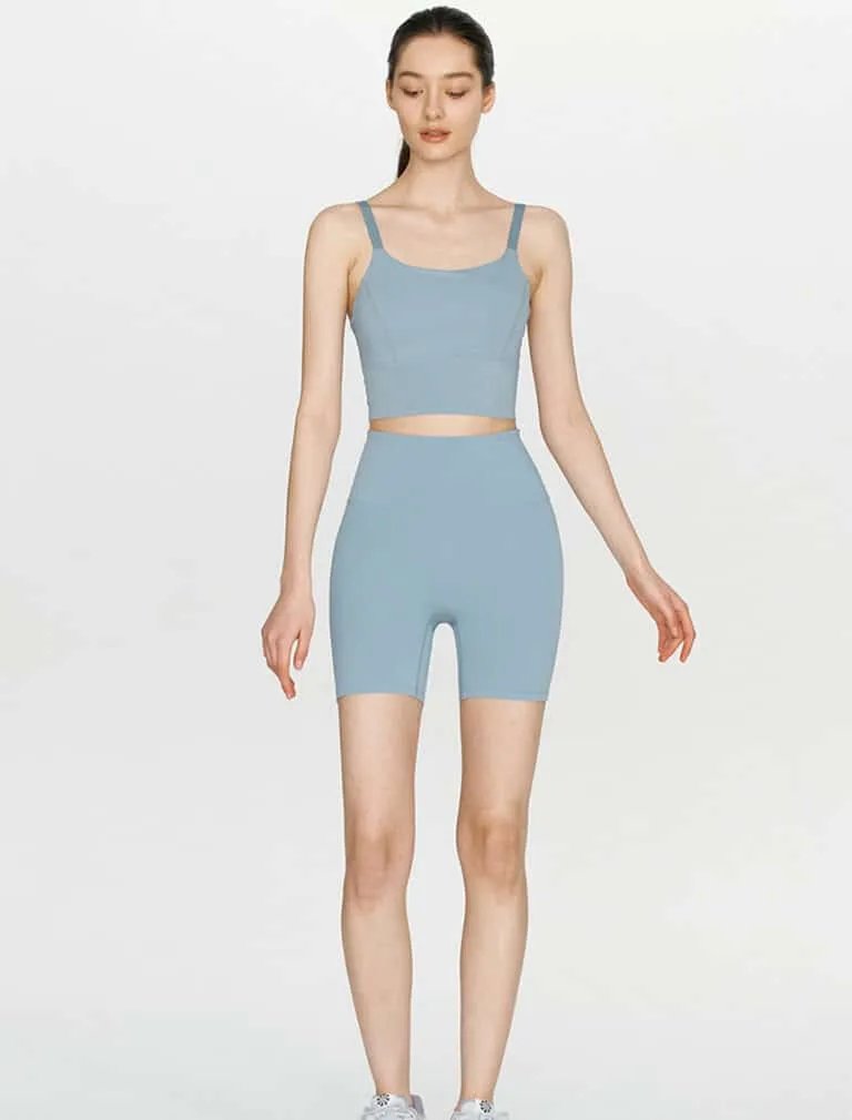 Cutout Back sports bra blue front