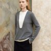 Deep U-Neck Faux Two-Piece Knit Top grey front