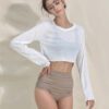 Round-Neck Sheer Ruffle-Trim Top white front