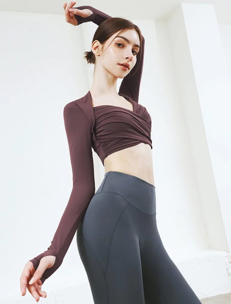 Serene Sculpt Long Sleeve Top burgundy front
