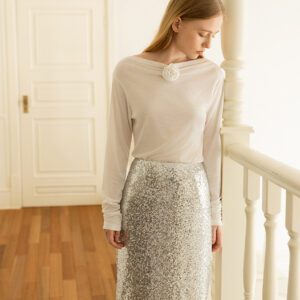 Sheer Tencel French Romantic Knit Sweater front 1