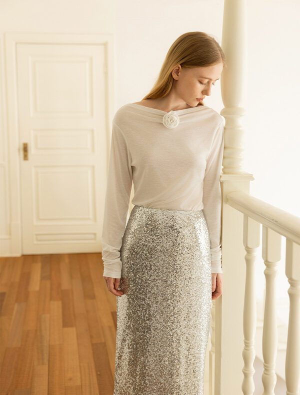 Sheer Tencel French Romantic Knit Sweater front 1