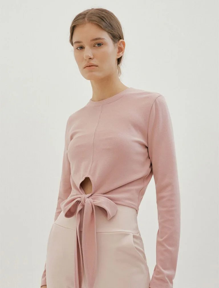 Soft Tie Yoga Top pink front