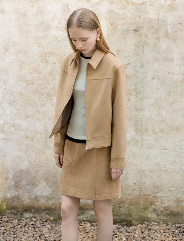 Suede Short Notched Lapel Jacket front 1