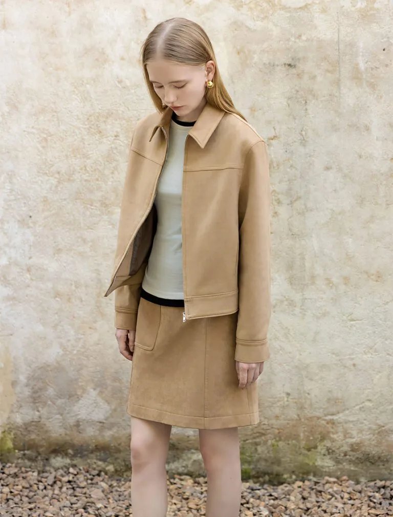 Suede Short Notched Lapel Jacket front 1