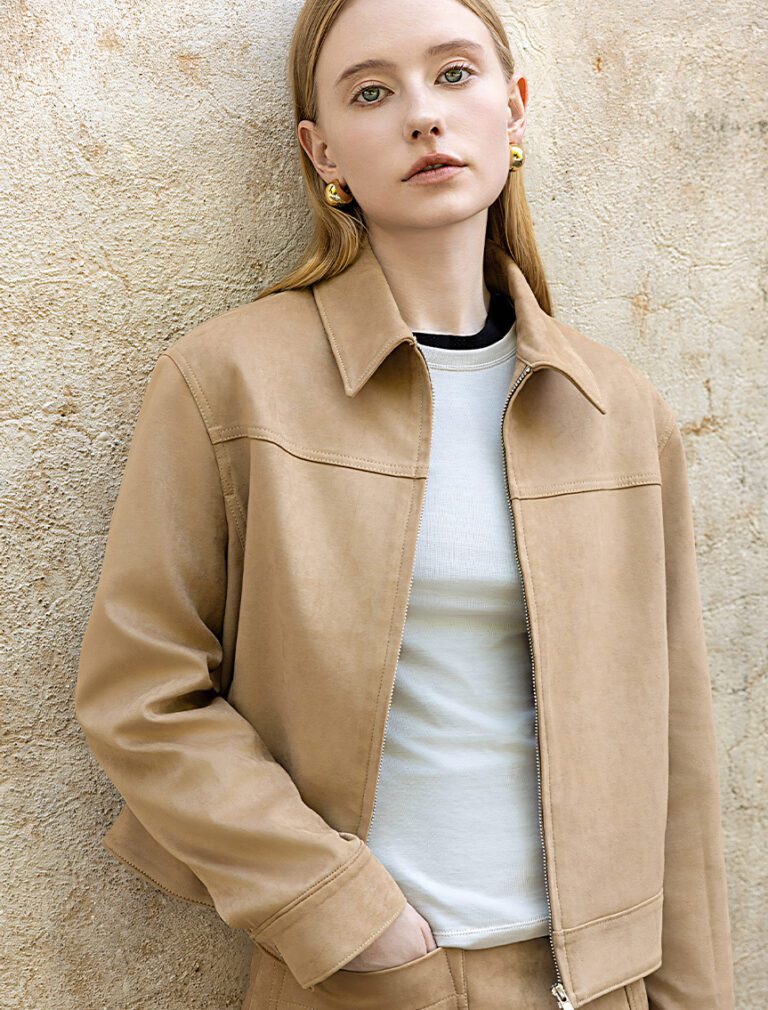 Suede Short Notched Lapel Jacket front