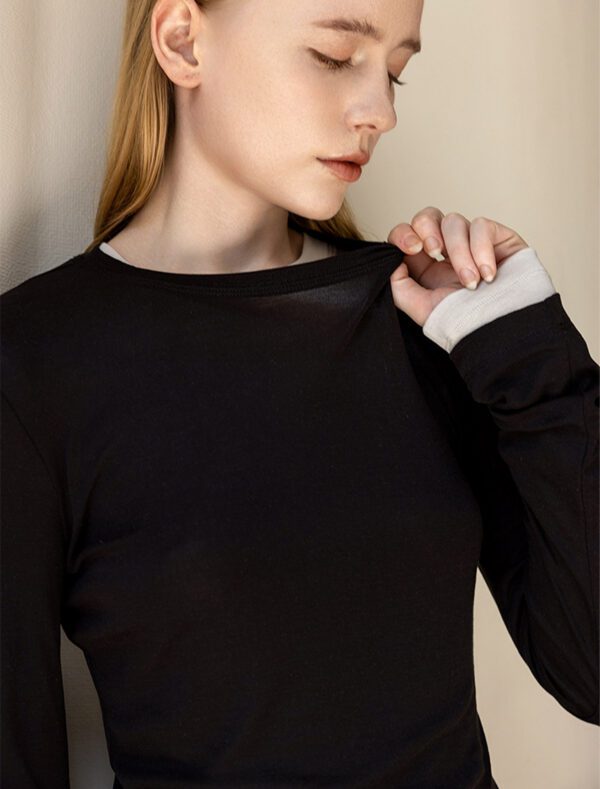 Tencel Round-Neck Base Layer top black detail