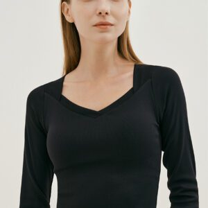 V-Neck Solid Color Sports Top black front 1