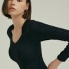 V-Neck Solid Color Sports Top black front