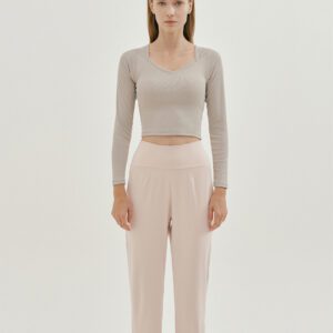 V-Neck Solid Color Sports Top milky grey front 1