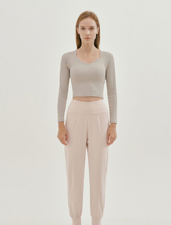 V-Neck Solid Color Sports Top milky grey front 1