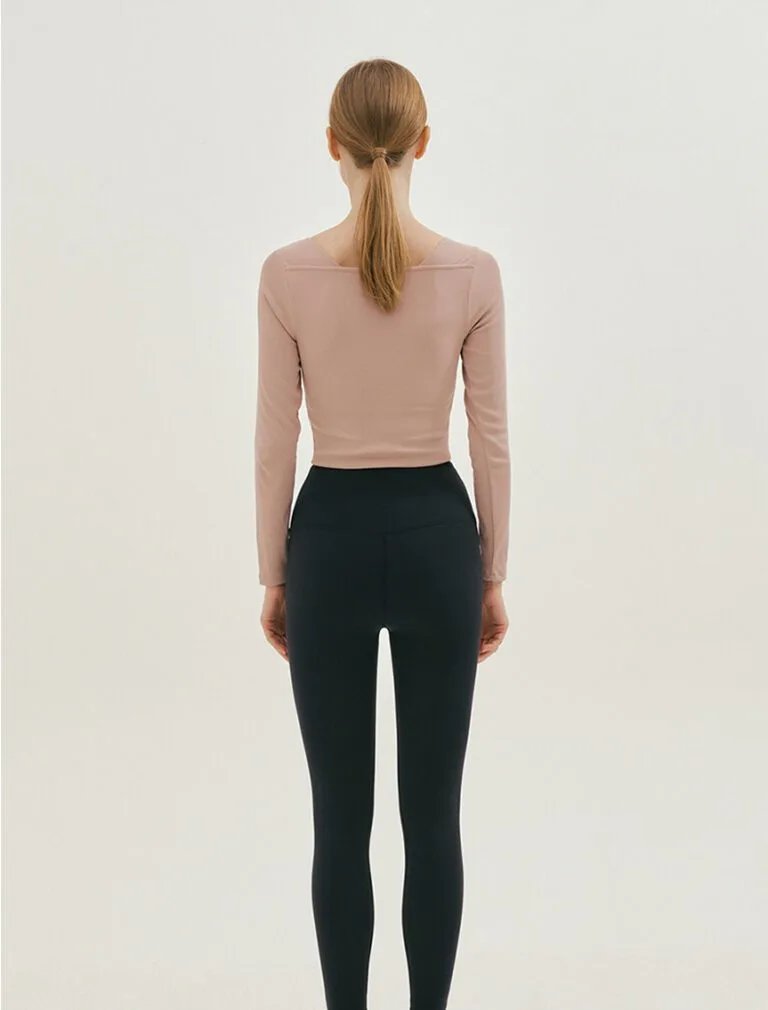 V-Neck Solid Color Sports Top pink back