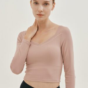 V-Neck Solid Color Sports Top pink front