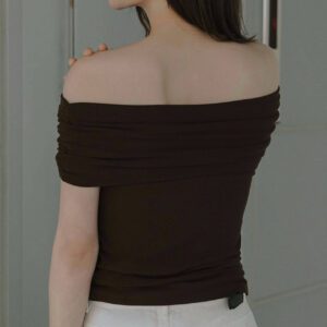 Collar Soft Cotton Blend Top brown back